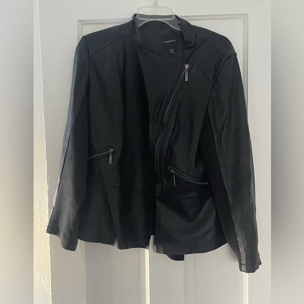 Lane Bryant Asymmetrical Black Leather Jacket plus size women’s 14/16 spring